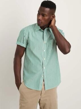 Alex Mill Shirt Men's XL Striped Green White Short Sleeve Cotton Collar
